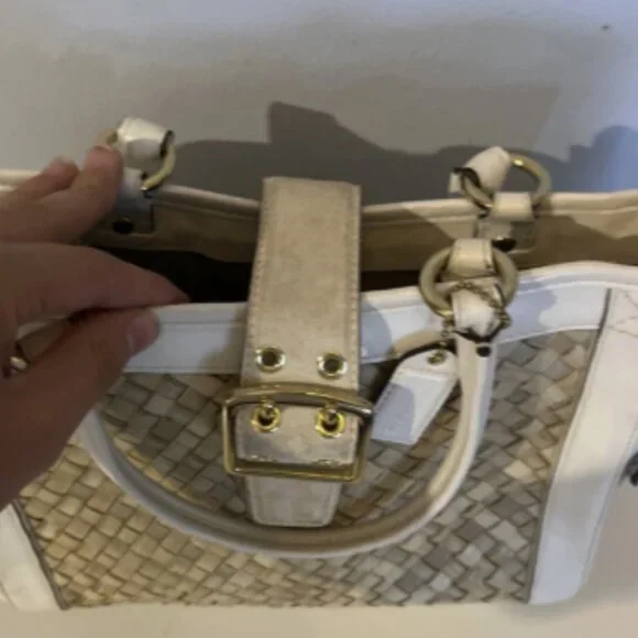 COACH Woven Tote Bag Beige 24a - Picture 2 of 6